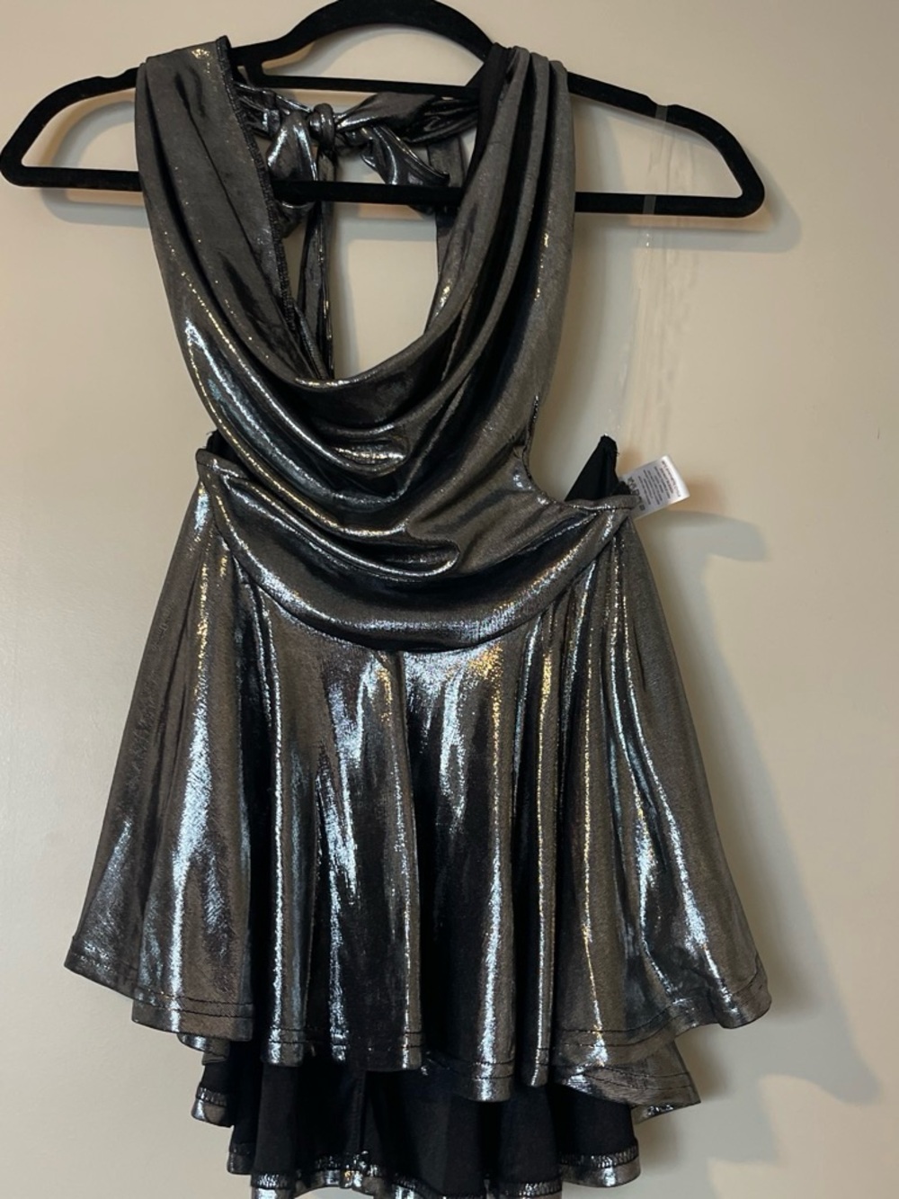 Fashion Nova Metallic Silver Cowl Neck Prom Dress